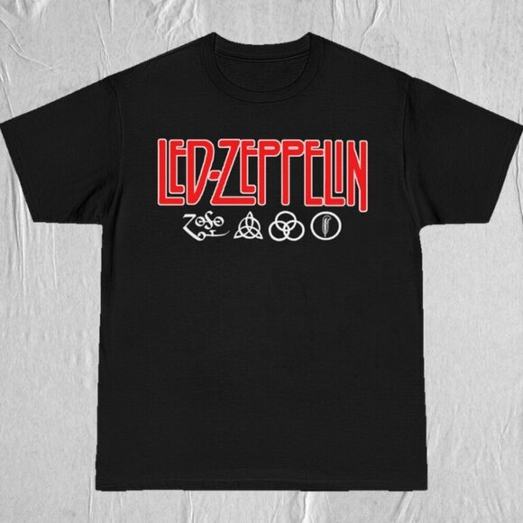 Olin D Tops - Led Zeppelin Logo And Symbols Graphic T-Shirt Rock Band Music Fan Collector Tee